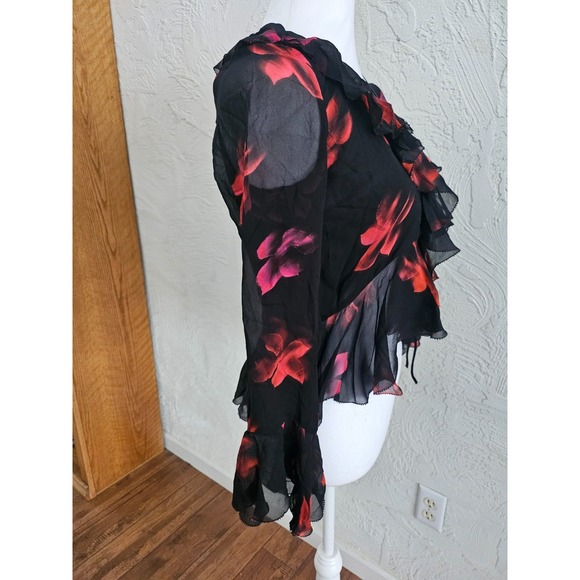 RAILS Nicoletta Ruffle-Sleeve Black Red Top Women's Size Small NWT MFRP $228 - Picture 3 of 11